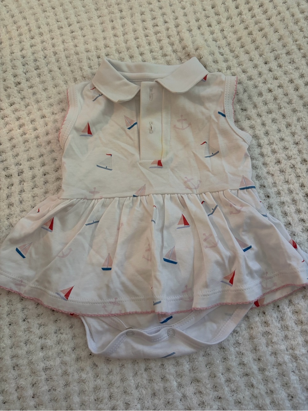 Sammy + Nat White Sleeveless Dress Bodysuit with Red & Blue Sailboats